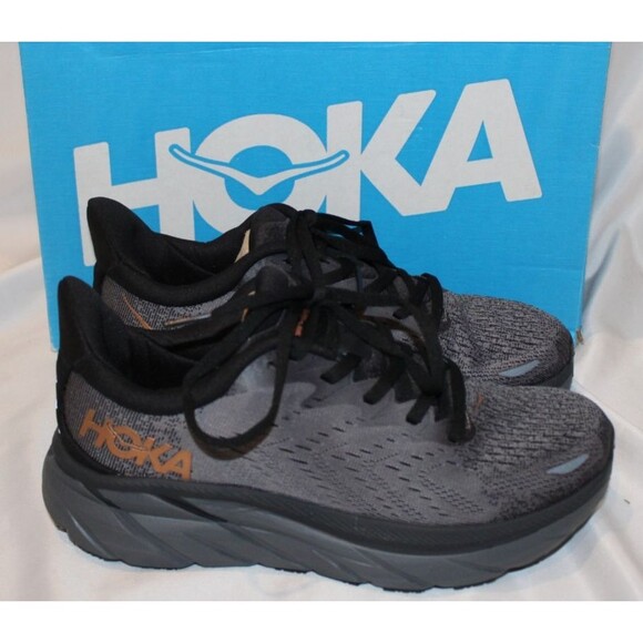 NIB HOKA ONE WOMEN'S CLIFTON 8 ACPR RUNNING SNEAKERS BLACK GRAY 7.5 - Picture 1 of 7